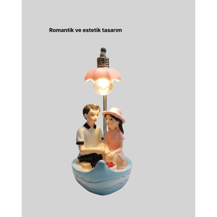 Romantik Sandal Üzerinde Çift Figürü LED Gece Lambası Masa Dekoru - Lisinya