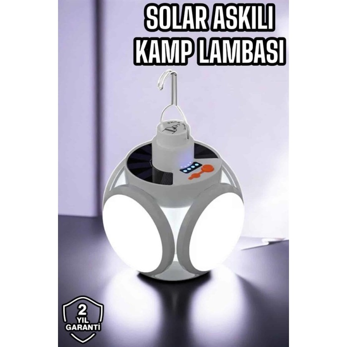 Güneş Enerjili Solar Aydınlatma Kamp Çadır Lambası Şarjlı Ampül Led Şarjlı El Feneri Işıldak - Lisinya