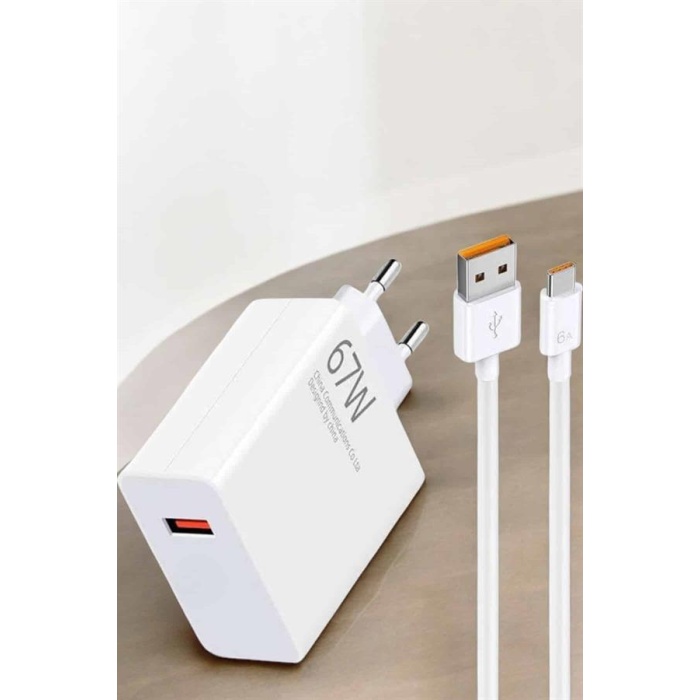 Şarj Aleti 67W Hızlı Şarj Turbo Type-C Uyumlu Şarj Adaptörü Kablosu - Lisinya