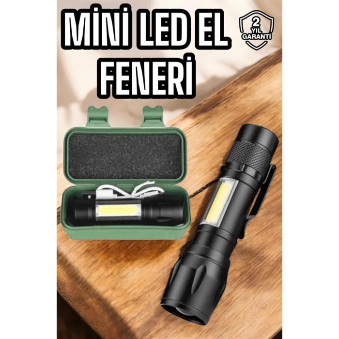 Şarjlı Metal Zoomlu El Feneri Işıldak Led Işık Taşınabilir El Lambası - Lisinya