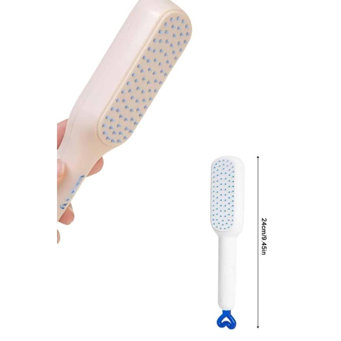 Kendi Kendini Temizleyen Otomatik Tuşlu Saç Tarağı Dolaşık Açıcı Masaj Fırçası Silikon Fırça - Lisinya