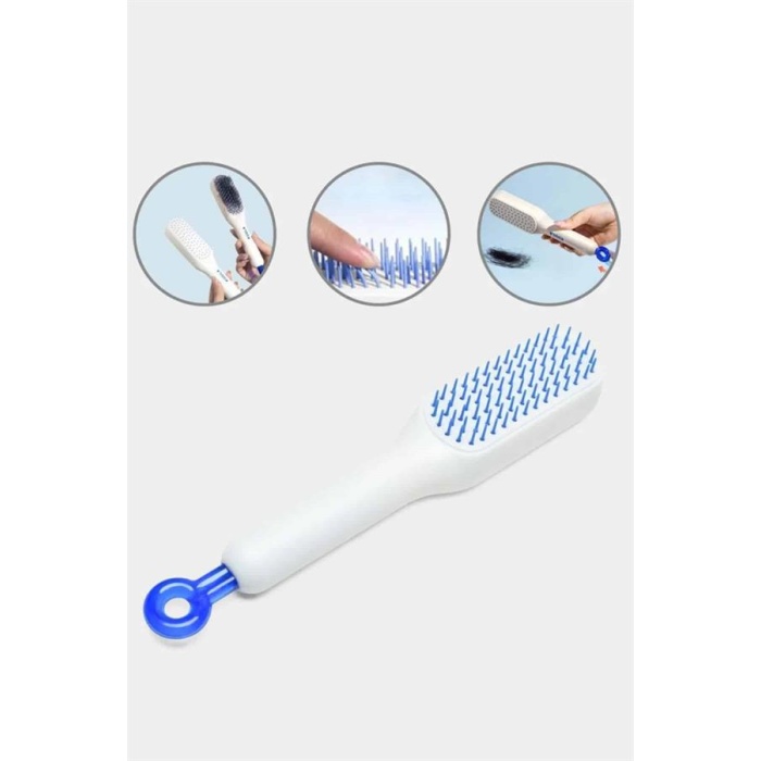 Kendi Kendini Temizleyen Otomatik Tuşlu Saç Tarağı Dolaşık Açıcı Masaj Fırçası Silikon Fırça - Lisinya