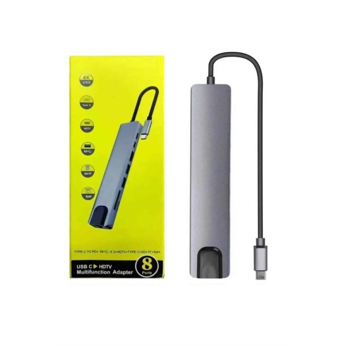 Macbook Pro/air Uyumlu USB Type-C 8 In 1 Hub Dönüştürücü Çevirici Çoklayıcı USB Hdmı Micro Sd 8 Girişli - Lisinya