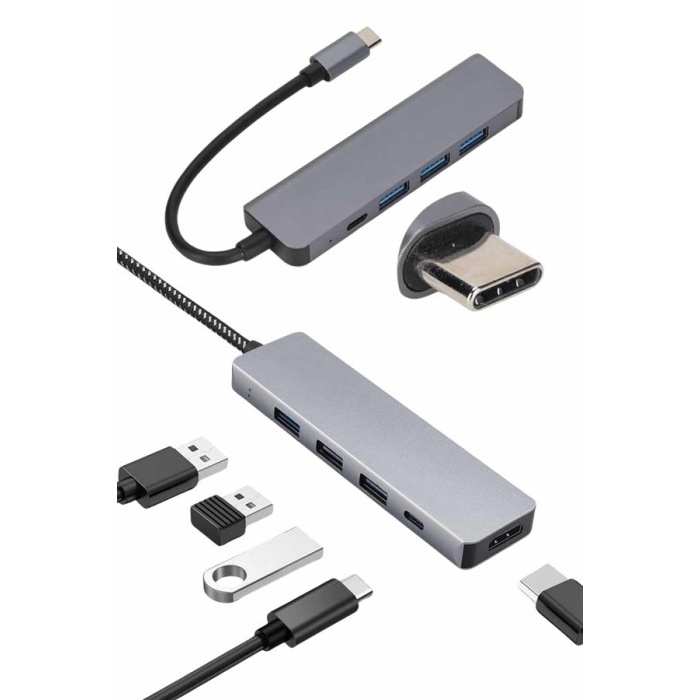 Çevirici Dönüştürücü Adaptör Macbook 3 In 1 Type-C To Hdmı USB 3.0 - Lisinya