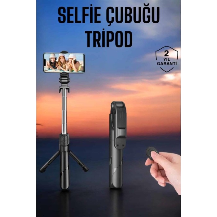 Tripod Kablosuz Bluetooth Bağlantılı Selfie Çubuğu 360 Derece Dönebilen - Lisinya
