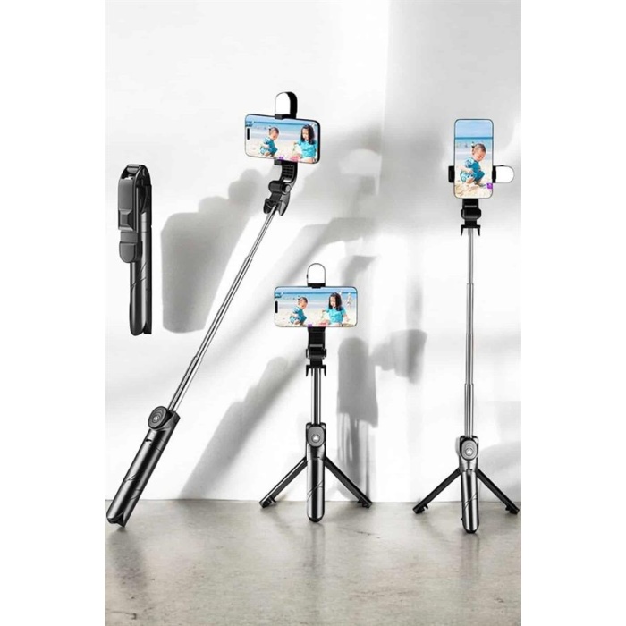 Tripod Kablosuz Bluetooth Bağlantılı Selfie Çubuğu 360 Derece Dönebilen - Lisinya
