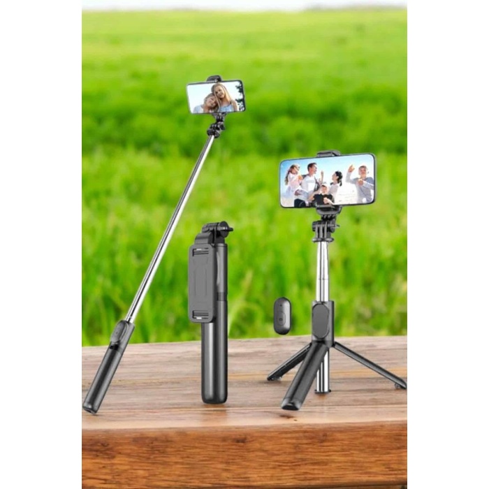 Tripod Kablosuz Bluetooth Bağlantılı Selfie Çubuğu 360 Derece Dönebilen - Lisinya