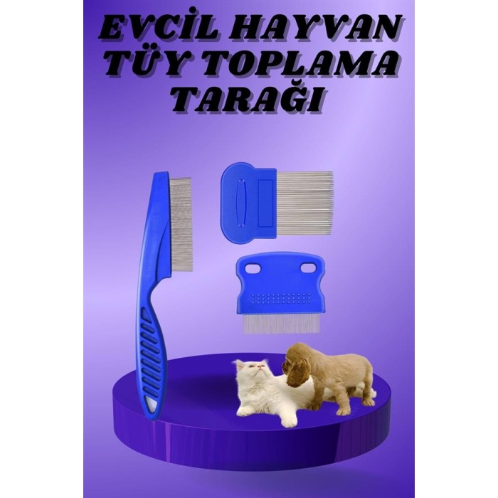 Kedi Köpek Tüy Bit Pire Toplayıcı Toplama Temizleme Tarağı Tarak Seti 4lü Set - Lisinya