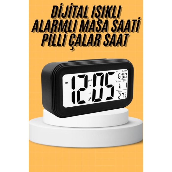 Dijital Masa Saati Takvim Çalar Saat Alarmlı Işıklı Led Ekran Pilli - Lisinya