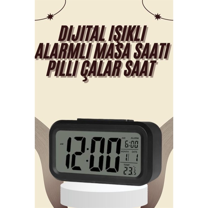 Dijital Masa Saati Termometreli Takvim Çalar Saat Led Ekran Pilli - Lisinya