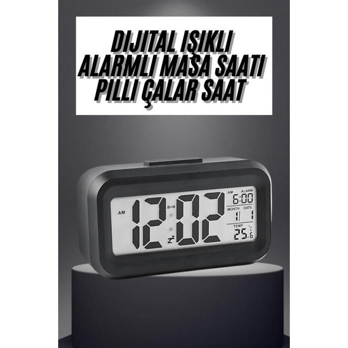 Gece Dijital Masa Saati Dijital Alarmlı Led Ekran Pilli Çalar Saat - Lisinya