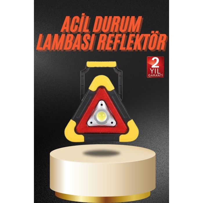 Işıklı İkaz Lambası Reflektör Şarjlı Işıklı Üçgen LED Acil Durum Feneri - Lisinya