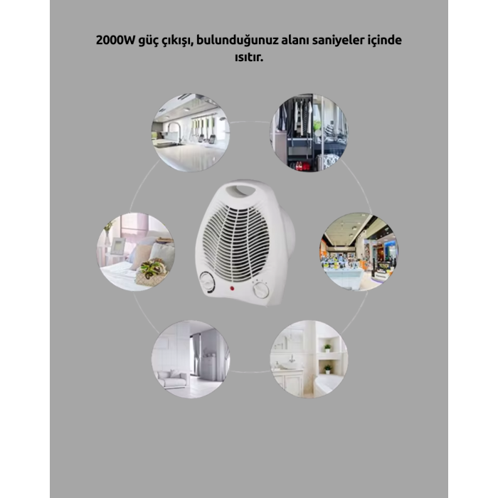 Mini Elektrikli Isıtıcı – 2000W Güç, Fanlı Isıtma, 3 Isı Modu - Lisinya