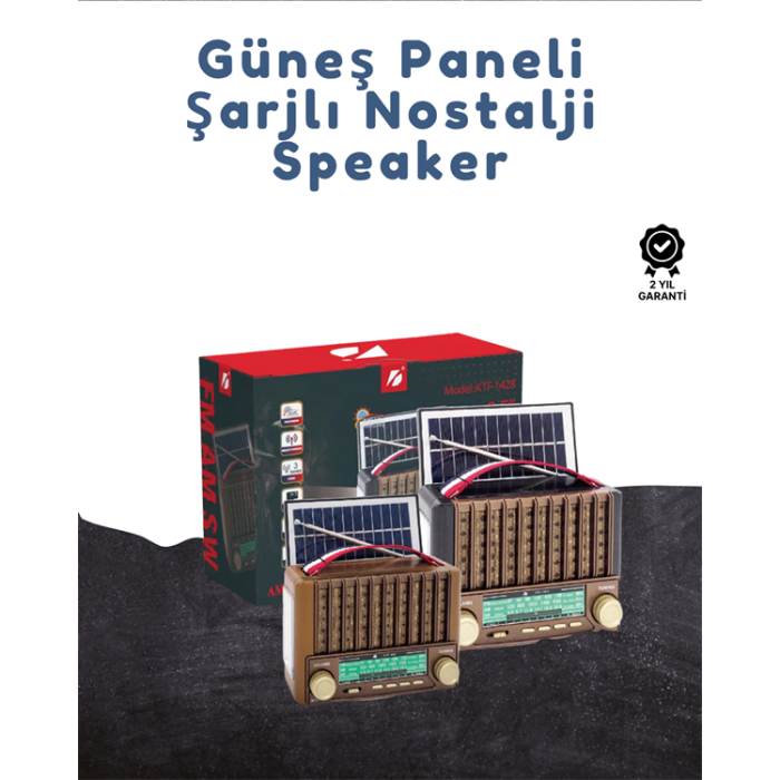 KTF-1428 Taşınabilir Güneş Enerjili Bluetooth Radyo Hoparlör – Şarjlı, Radyo, MP3, AUX Girişli - Lisinya