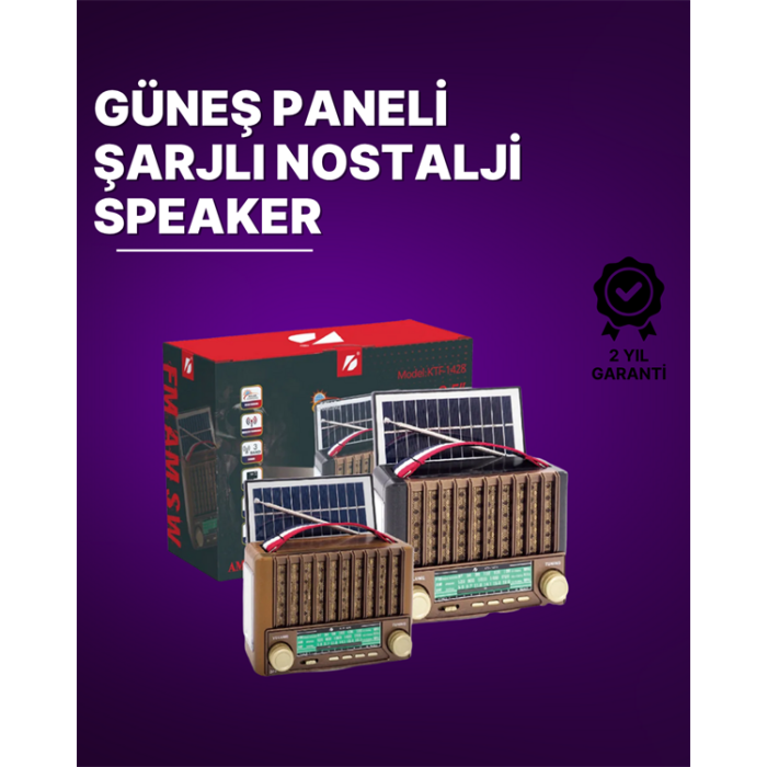 KTF-1428 Güneş Paneli Şarjlı Nostaljik Bluetooth Hoparlör – FM/AM/SW Radyo, USB/SD Desteği, Taşınabilir Tasarım - Lisinya