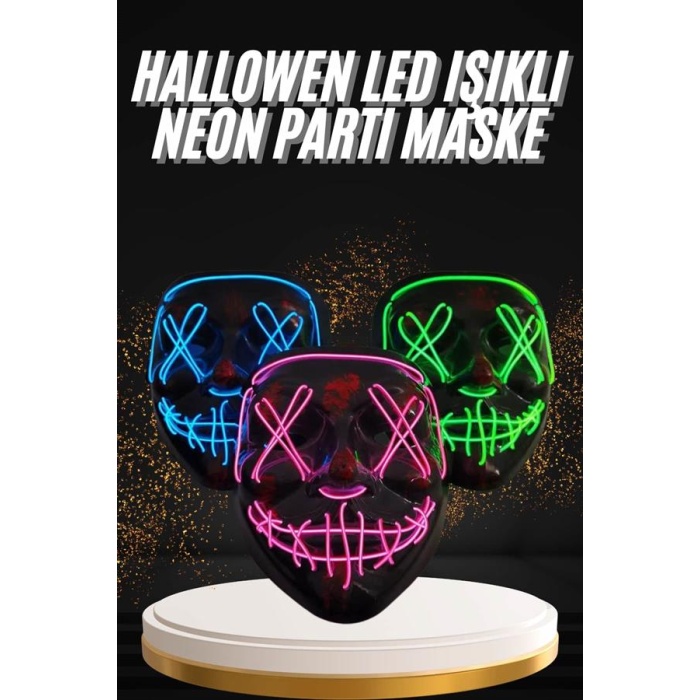 Hallowen Parti Maskesi Neon Led Işıklı Maske 3 Modlu Cadılar Bayramı Maskesi - Lisinya