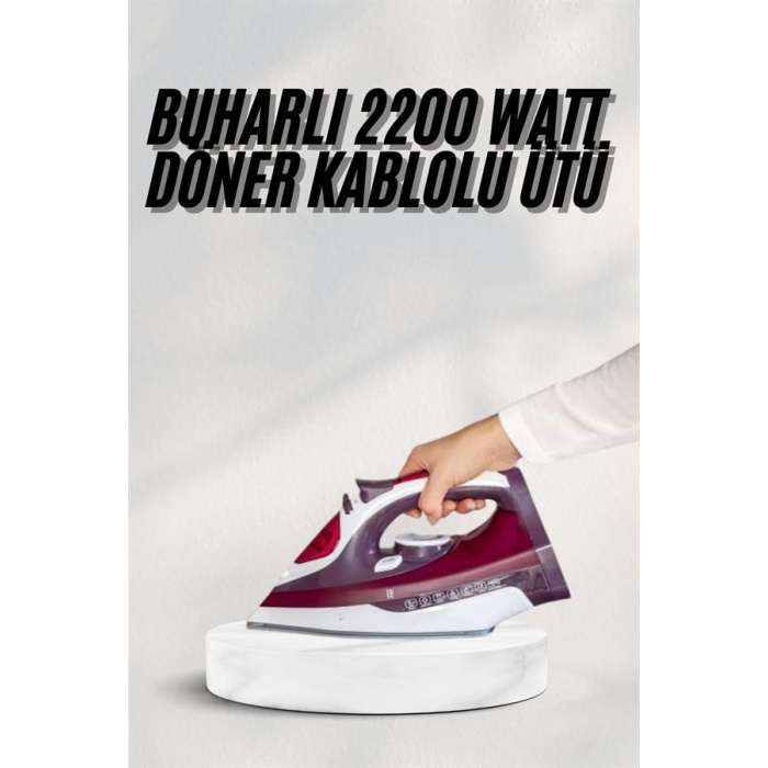 Yeni Nesil Kırmızı Buharlı Ütü 2200 Watt Seramik Tabanlı Yüksek Buhar Gücü - Lisinya