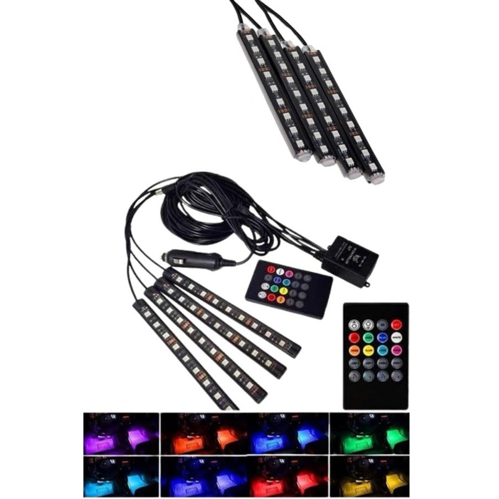 Araç Içi Aydınlatma Kumandalı 12 Led Ayak Altı Led Ambiyans Işığı Sese Duyarlı Kumandalı - Lisinya