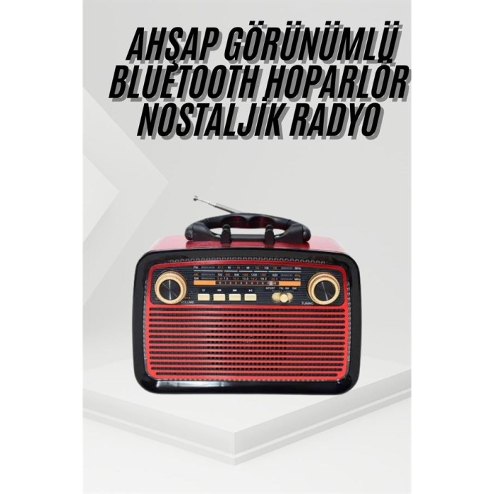 Nostalji Radyo Bluetooth Hoparlör USB-SD Kart Giriş Led Fener Işıklı Bataryalı Pilli - Lisinya
