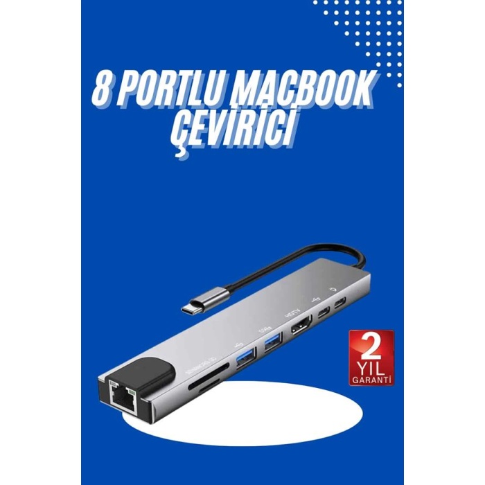 Usb Type-c Hub Dönüştürücü Çevirici Çoklayıcı Macbook Çevirici 8 Portlu - Lisinya