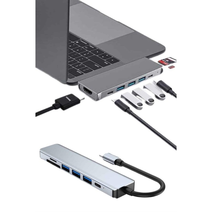 Usb Type-c Hub Dönüştürücü Çevirici Çoklayıcı Macbook Çevirici 8 Portlu - Lisinya