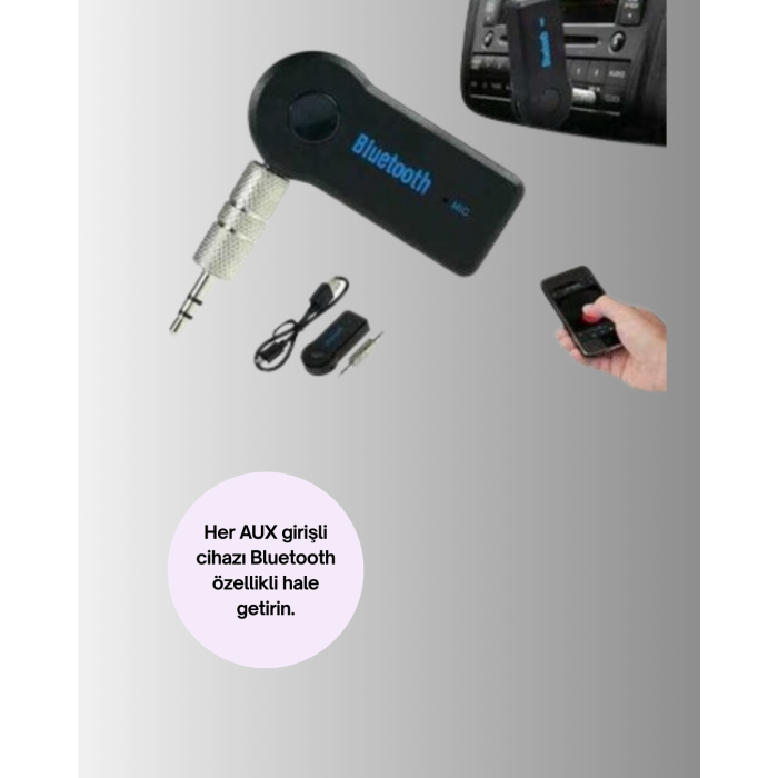 Araç İçi Bluetooth AUX Müzik ve Telefon Görüşmesi Adaptörü - Lisinya