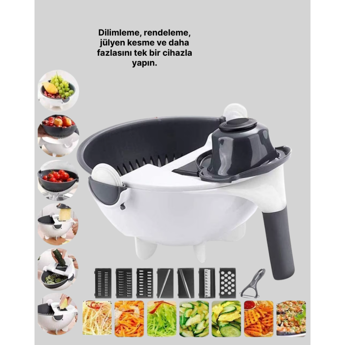 5 Fonksiyonlu Döner Süzgeçli Rende ve Dilimleyici Aparat - Lisinya