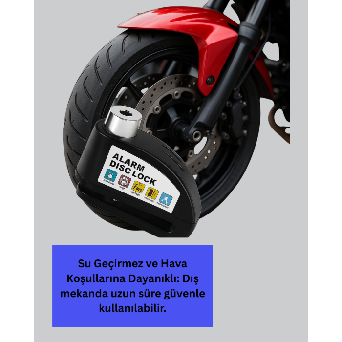 Su Geçirmez Alarm Disk Kilidi Motosiklet Scooter Bisiklet Güvenlik - Lisinya