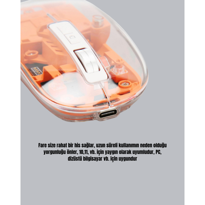 Kablosuz, Sessiz, Ergonomik ve Şarjlı Fare - Gelişmiş Çoklu Cihaz Desteği - Lisinya