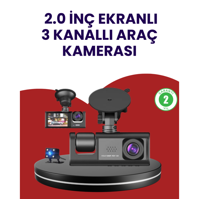 Üç Kameralı Araç Kamerası | Full HD 1080P Ön + HD İç/Arka - Lisinya