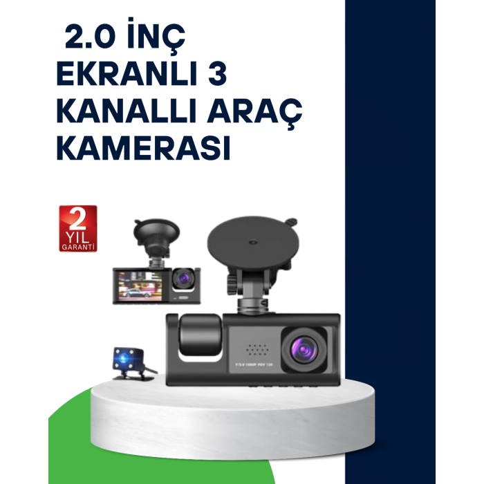 Üç Kameralı Araç Kamerası Full HD Gece Görüş  G-Sensör - Lisinya