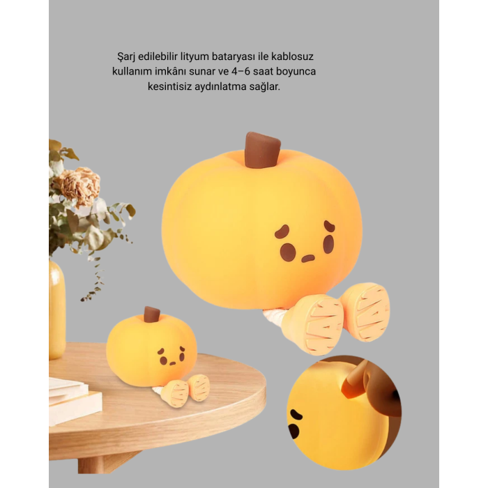 Pumpkin LED Gece Lambası Üç Kademeli Işık Ayarlı - Lisinya