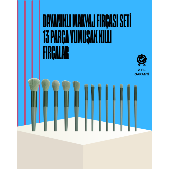 Taşınabilir Ergonomik Yapılı 13 Adet Fiber Kıllı Yüz ve Göz Makyaj Fırçası Seti - Lisinya