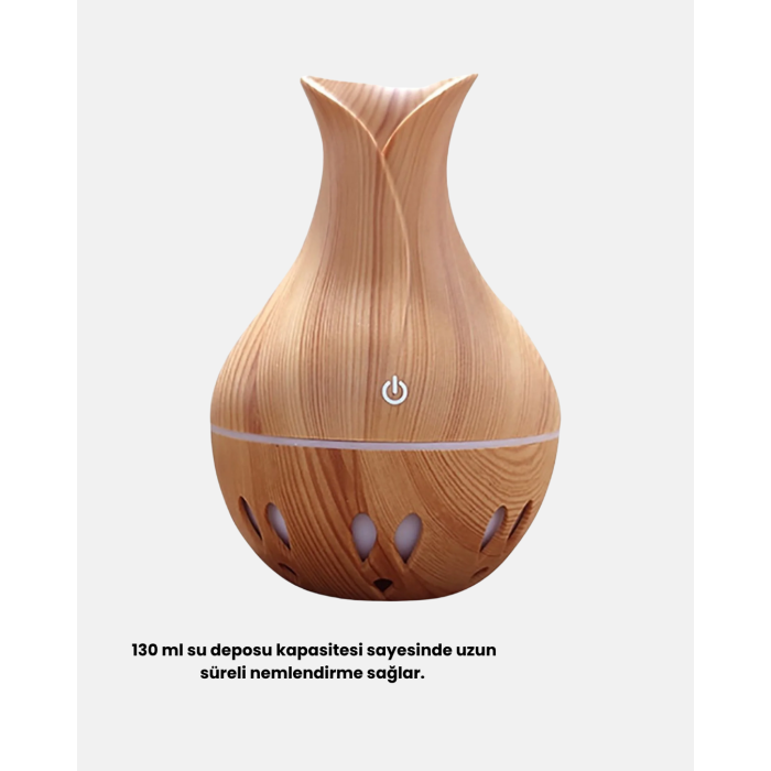 Ahşap Desenli 130 ml Aromaterapi Difüzör Sessiz ve USB Bağlantılı - Lisinya