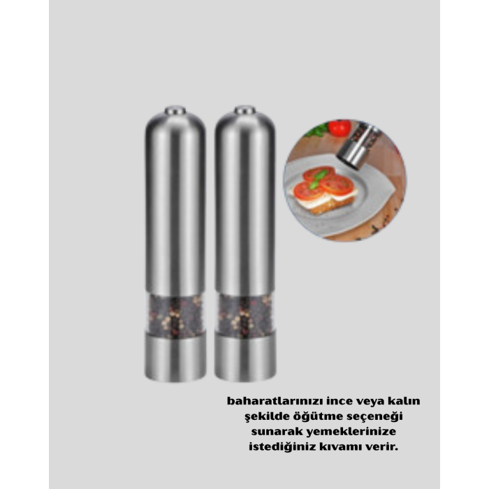 Modern Otomatik Baharat Öğütücü Seti – Pilli, Paslanmaz Çelik, LED Aydınlatmalı - Lisinya