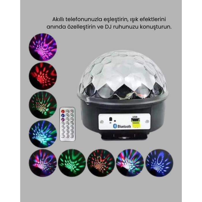 RGB LED Disko Topu Projektör – Ev Partileri, Doğum Günleri ve Eğlence İçin Işık Şovu - Lisinya