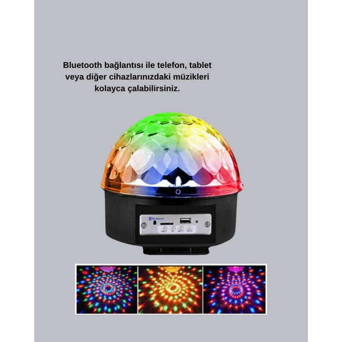 Ritim Hassasiyetli Bluetooth Hoparlörlü Disko Işığı Döner LED Efektli - Lisinya