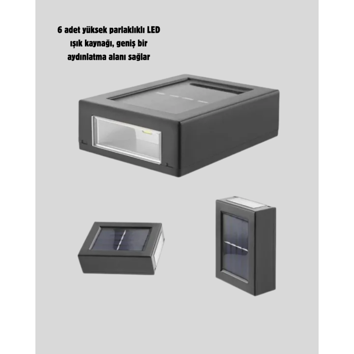 Solar Güçlü 6 LED Dış Mekan Lambası – Otomatik Aç/Kapa Işık Sensörlü Aydınlatma - Lisinya