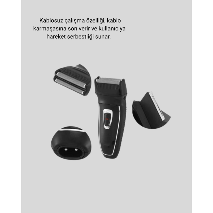 Kablosuz Tıraş Makinesi Çift Başlıklı Kuru Tıraş Folyo Başlık Şarj Göstergeli - Lisinya