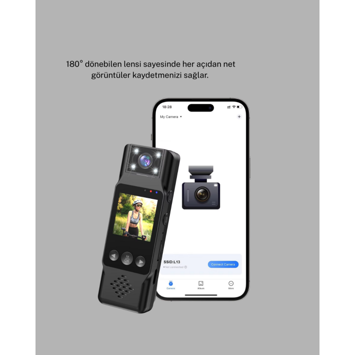180 Derece Dönebilen Mini Kamera Full HD TFT Ekran Hareket Sensörlü - Lisinya