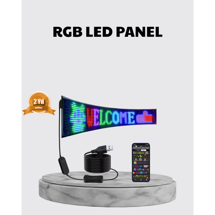 RGB LED Panel – Çok Renkli, Kumandalı, USB Bağlantılı Yazı ve GIF Gösterimli Akıllı Lamba - Lisinya