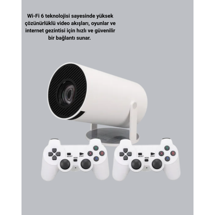 4K Wi-Fi 6 Projeksiyon Cihazı – 10.000+ Oyun Desteği, Kablosuz Bağlantı ve Çoklu Giriş Portları - Lisinya