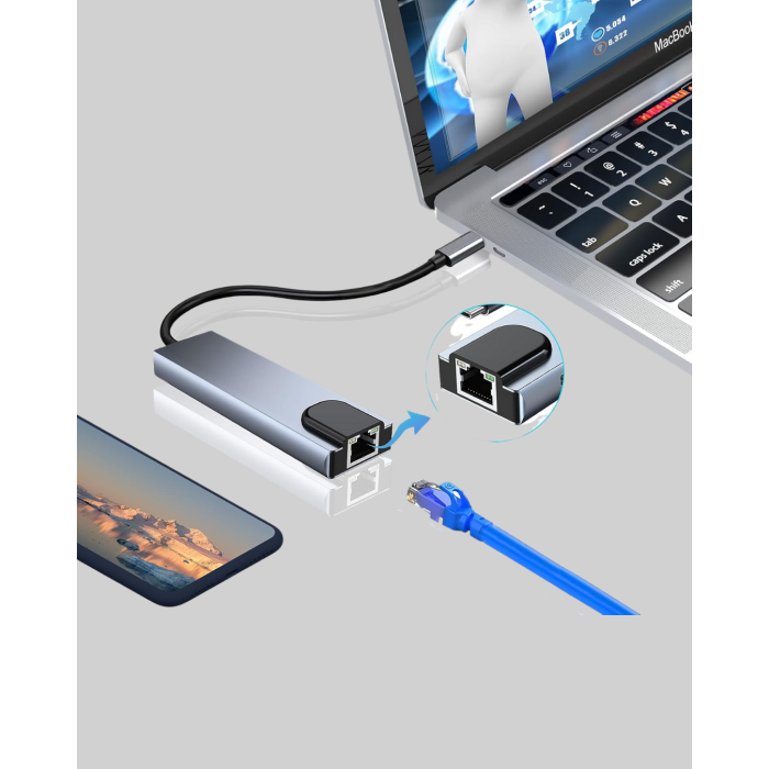Alüminyum Kasalı MacBook USB-C Hub – 4K HDMI, USB 3.0, SD/TF Kart Girişi, PD Şarj Desteği - Lisinya