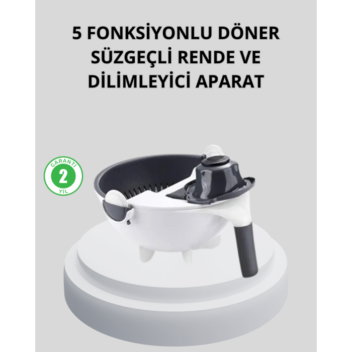5 Fonksiyonlu Döner Rende Süzgeçli Çok Amaçlı Sebze Doğrayıcı Kaymaz Tabanlı - Lisinya