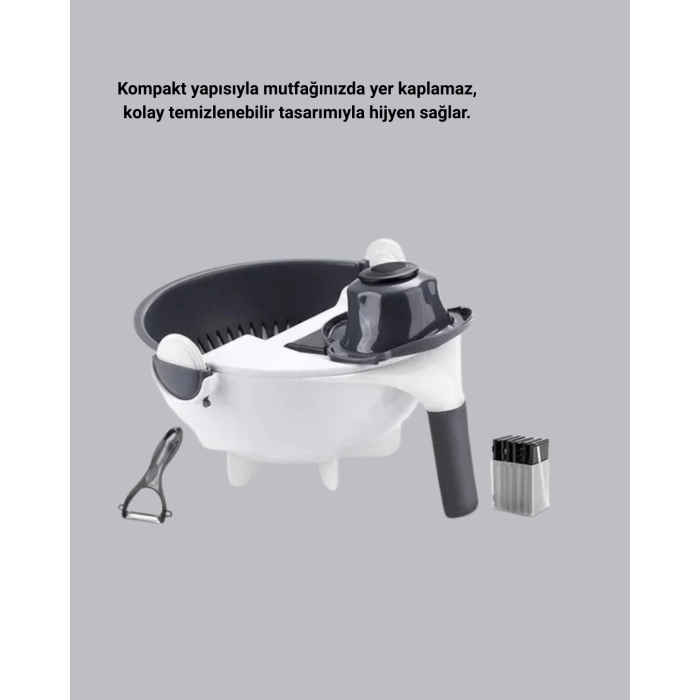 5 Fonksiyonlu Döner Rende Süzgeçli Çok Amaçlı Sebze Doğrayıcı Kaymaz Tabanlı - Lisinya