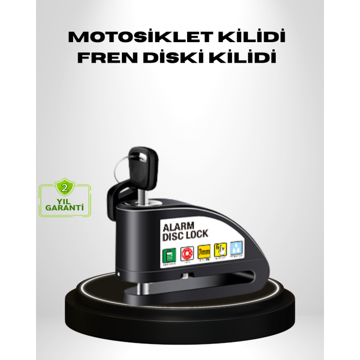 Titreşim Sensörlü Alarmlı Motosiklet Disk Kilidi 14mm Çelik Çift Kilitleme - Lisinya