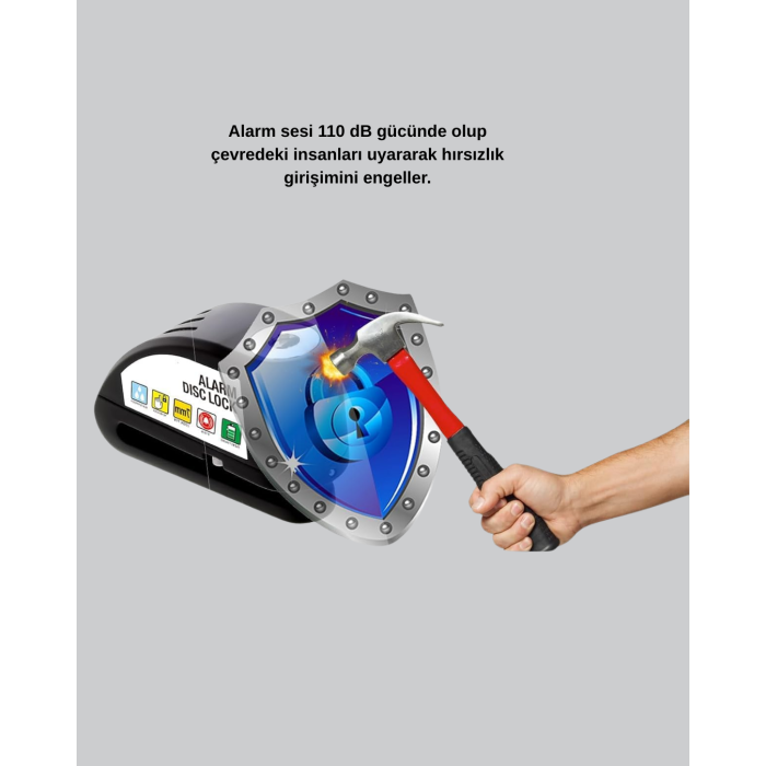Anti Hırsızlık 110 dB Alarm Disk Fren Kilidi Suya Dayanıklı Çelik Güvenlik Kilidi - Lisinya