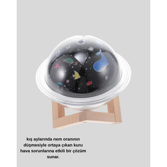 USB Projeksiyon Gece Lambası ve Hava Nemlendirici – Aromaterapi Destekli, Taşınabilir Mini - Lisinya