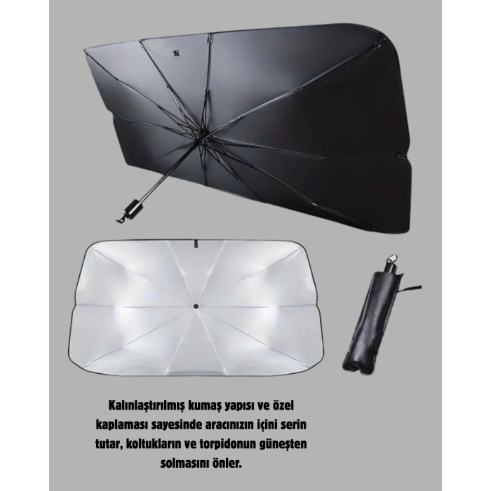 Katlanabilir Ön Cam Güneşliği Şemsiye – Her Araca Uygun Isı ve Işık Koruması - Lisinya