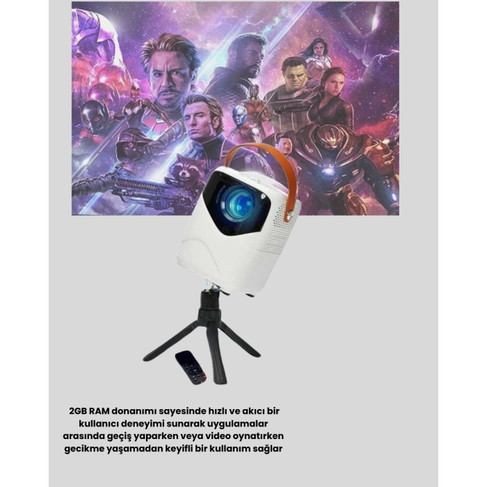 Mini Akıllı Projektör – 1080P Full HD, 64GB Depolama, 2GB RAM, Uzaktan Kumanda Destekli - Lisinya